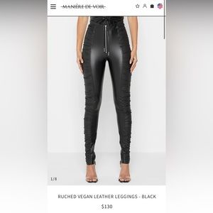 Maniere De Voir Ruched V Leather Leggings